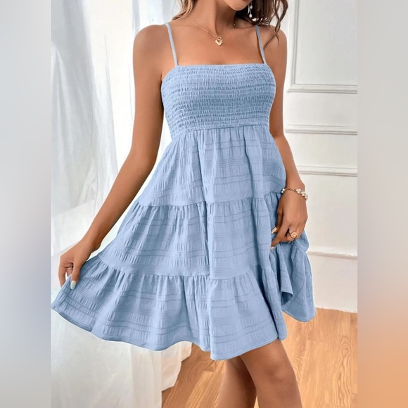 Smocked Tiered Sleeveless Mini Dress royal blue - Picture 4 of 7
